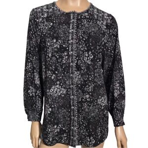 Isaac Mizrahi Live! Women's Black and Gray Floral Top